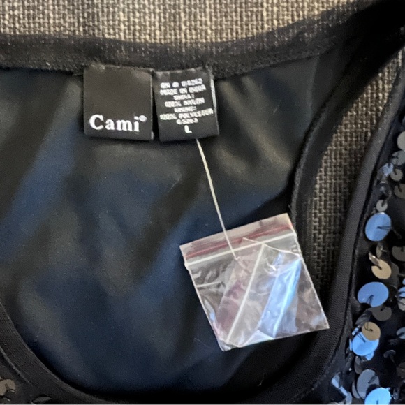 Cami Black Sequin Sleeveless Stretchy Lined Tank Top Size Large NWOT - Picture 6 of 7